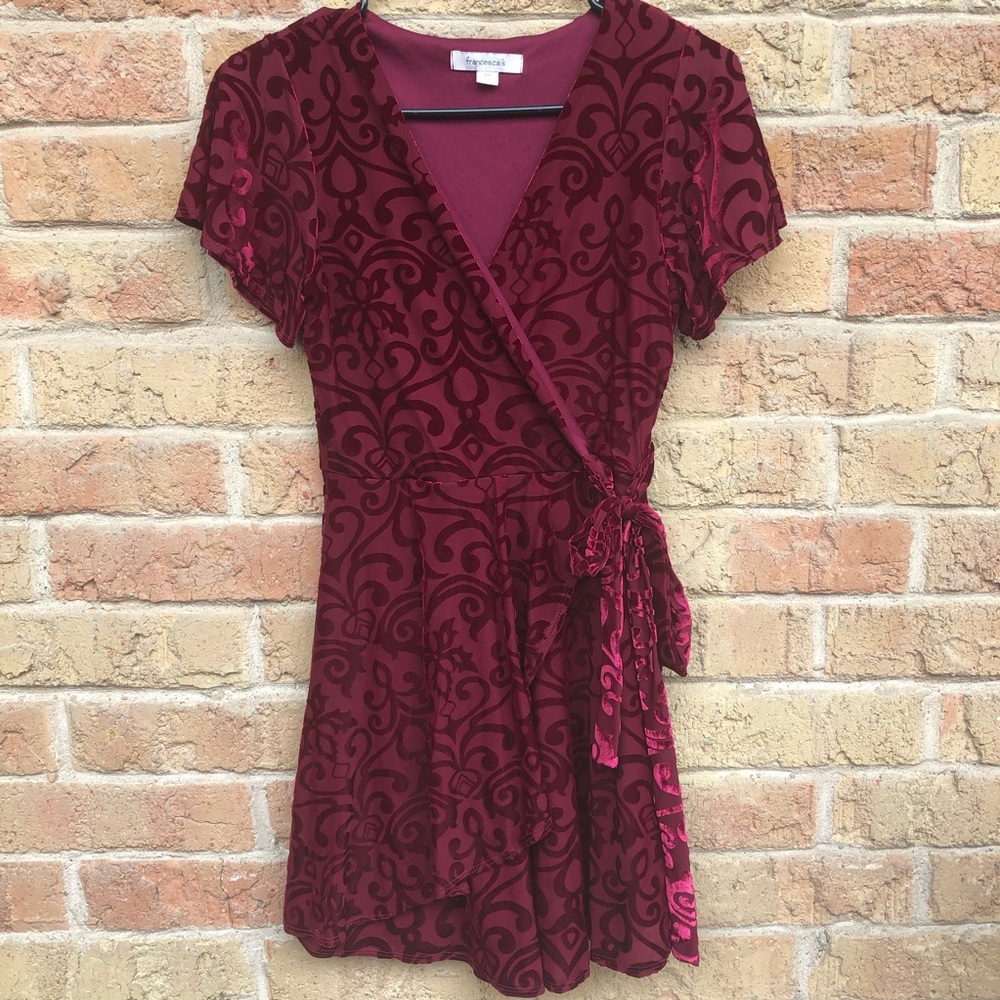 Francesca’s - Burgundy Velvet Wrap Dress